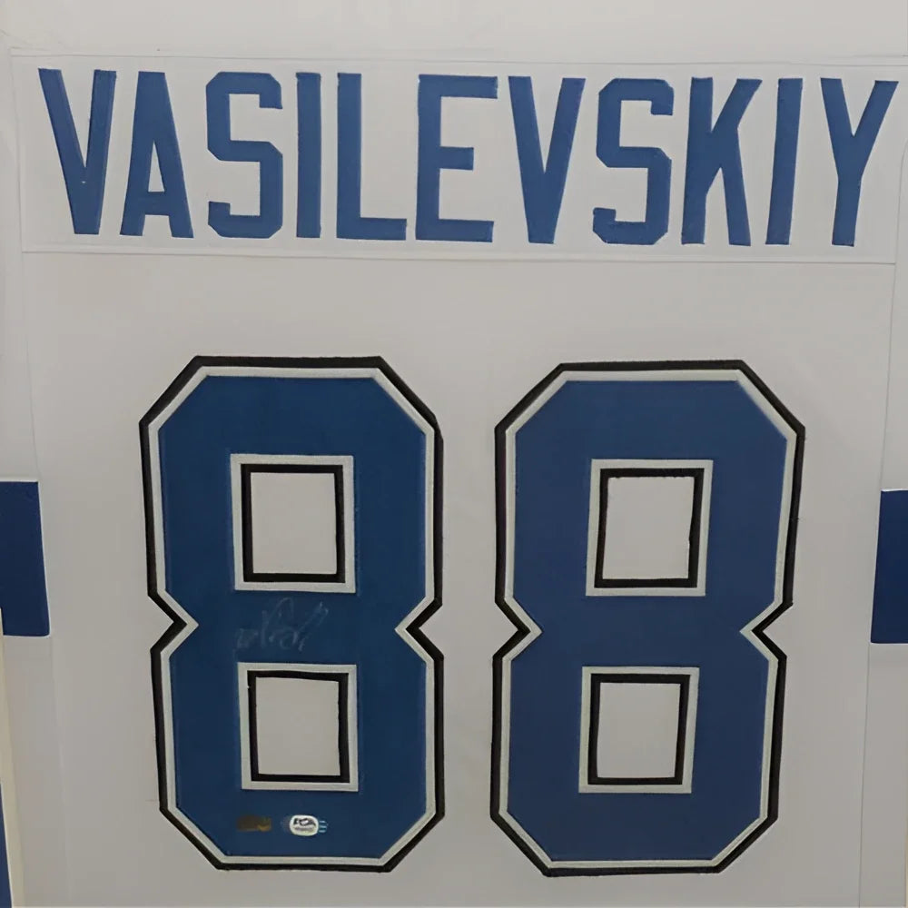 Autographed Tampa Bay Lightning Vasilevskiy white #88 deluxe framed jersey