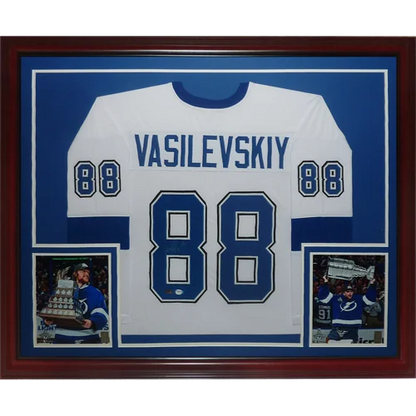 Andrei Vasilevskiy autographed Tampa Bay Lightning white #88 deluxe framed jersey