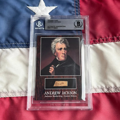 Authentic Andrew Jackson handwritten letter trading card on wood