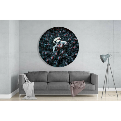 Astronaut skeleton swarm in tempered glass art wall clock
