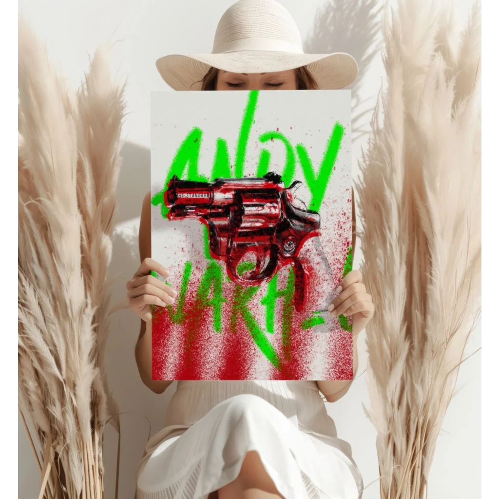 Red black revolver graffiti art on Insigne Aluminum Prints