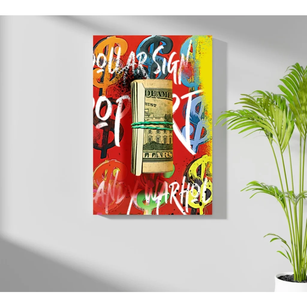Vibrant money graffiti on Insigne Aluminum Prints canvas wall art