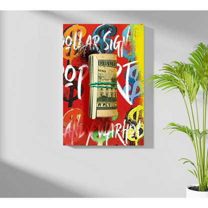 Vibrant money graffiti on Insigne Aluminum Prints canvas wall art