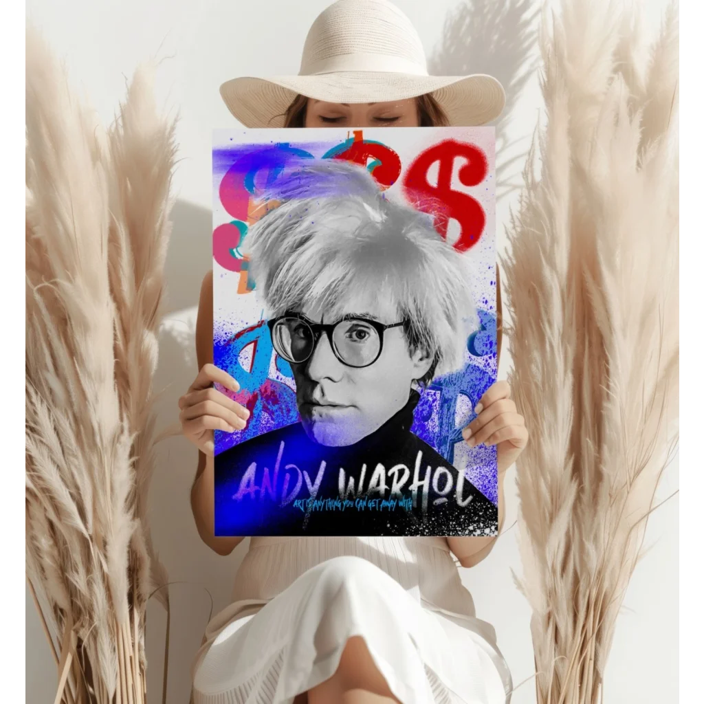 Andy Warhol pop art insigne aluminum prints set of 4 with graffiti dollar signs