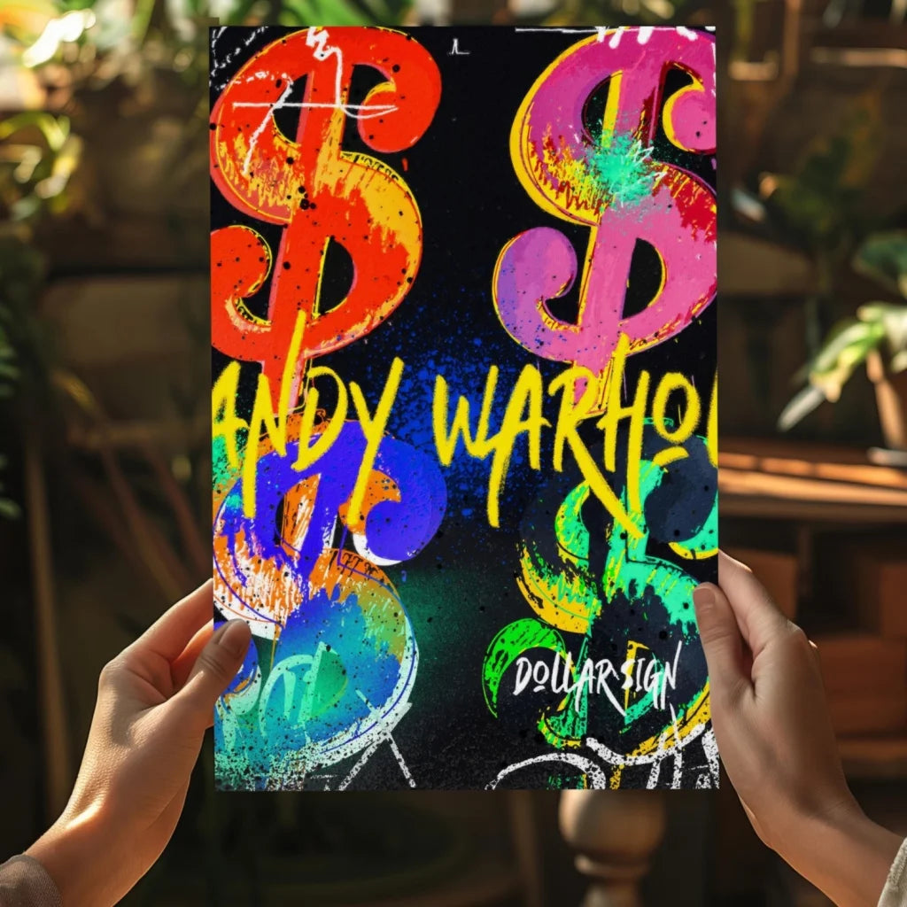 Vibrant Andy Warhol dollarsign graffiti on insigne aluminum print