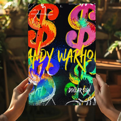 Vibrant Andy Warhol dollarsign graffiti on insigne aluminum print
