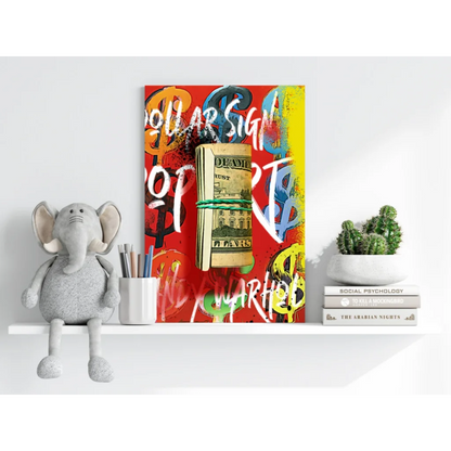 Vibrant money graffiti canvas wall art by Insigne Aluminum Prints