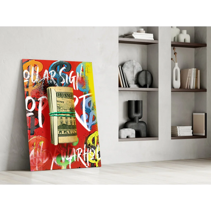 Vibrant graffiti-style glass wall art with bundled U.S. on canvas