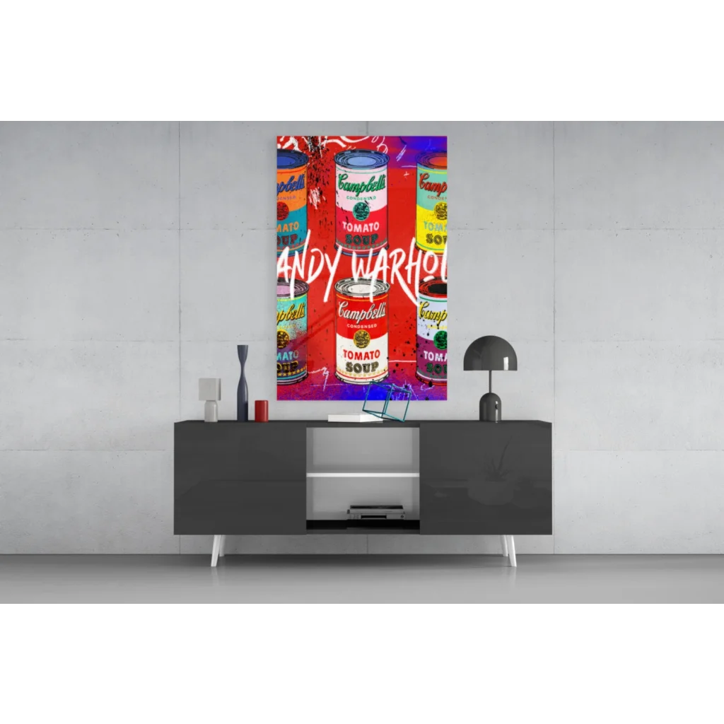 Vibrant Warhol Campbell’s soup pop art canvas wall art in bold hues