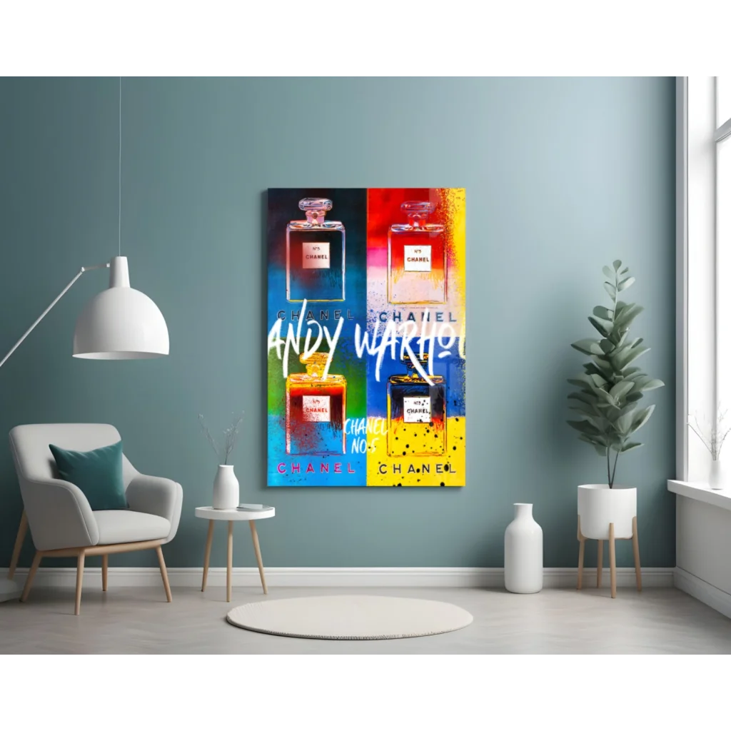 Vibrant Warhol-style Chanel perfume pop art wall canvas