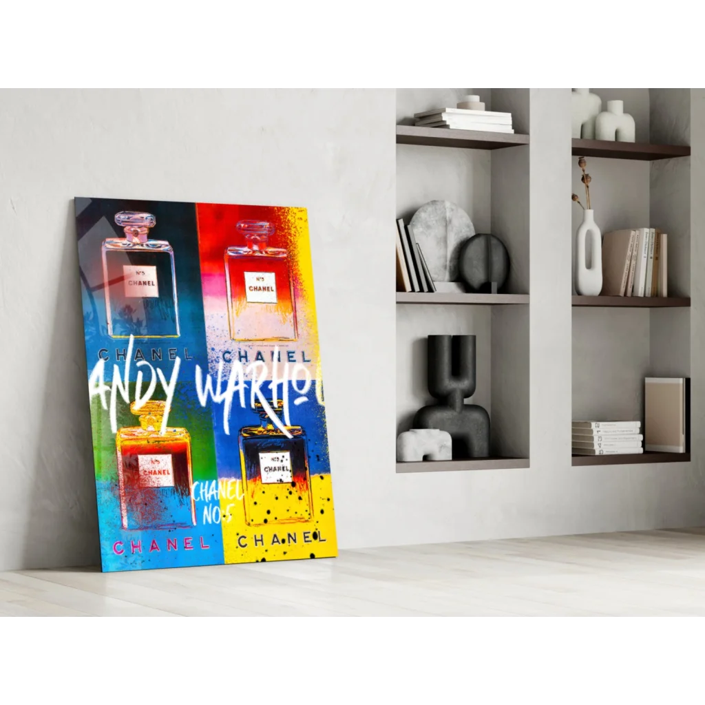 Vibrant Chanel No. 5 pop art wall art canvas in bold Warhol style
