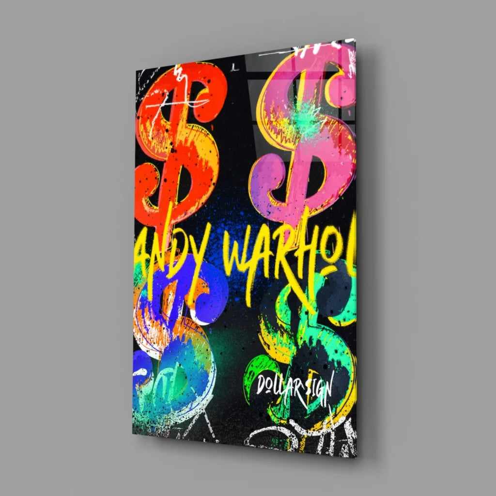 Pop Art Dollar Sign Glass Wall Art in Rainbow Colors | Glass Wall Art Print | vintageantiquesgifts.com