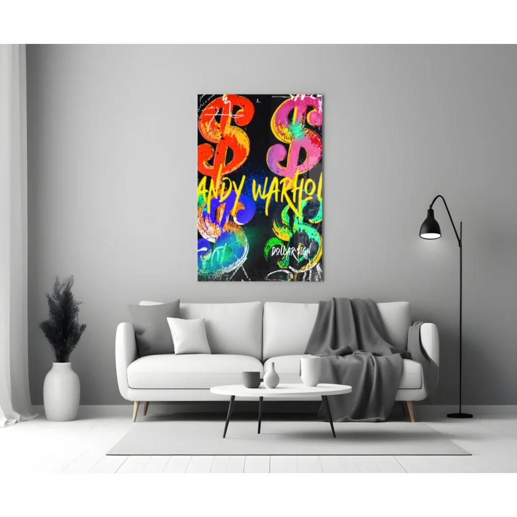 Pop Art Dollar Sign Glass Wall Art in Rainbow Colors | Modern Wall Art Decor | vintageantiquesgifts.com