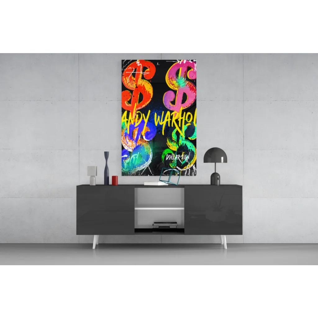Rainbow Pop Art Dollar Sign Glass Wall Art by Andy Warhol Style
