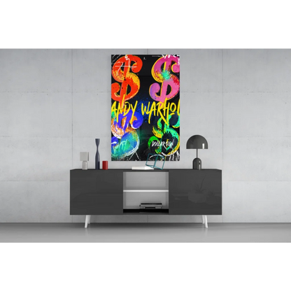 Rainbow Pop Art Dollar Sign Glass Wall Art by Andy Warhol Style