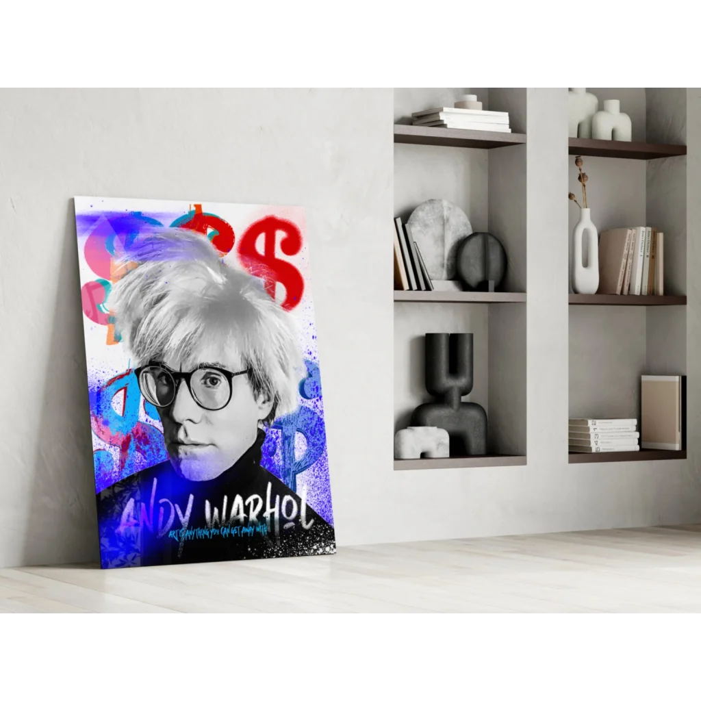 Vibrant Warhol graffiti canvas wall art with bold splashes and glasses
