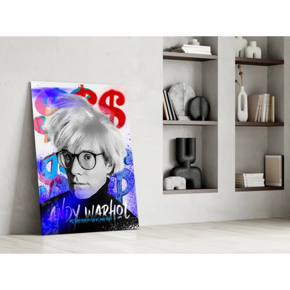 Vibrant Warhol graffiti canvas wall art with bold splashes and glasses