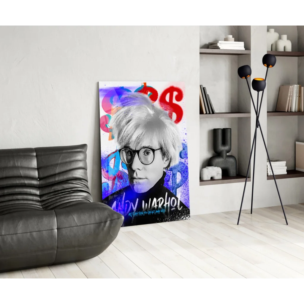 Vibrant Warhol Dollar Sign pop art glass wall art canvas