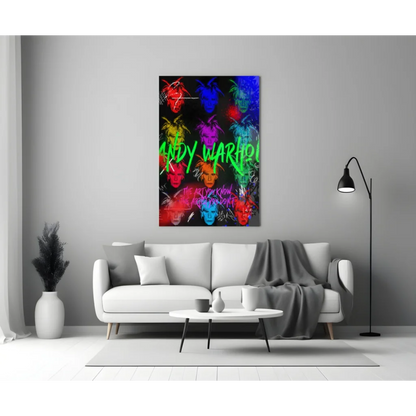 Neon Warhol Pop Art Glass Wall Art with Bold Graffiti Lettering | Modern Wall Art Decor | vintageantiquesgifts.com