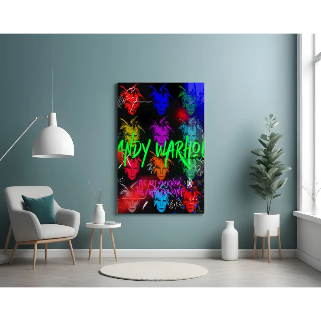 Neon Warhol Pop Art Glass Wall Art with Bold Graffiti Lettering | Contemporary Home Wall Art | vintageantiquesgifts.com