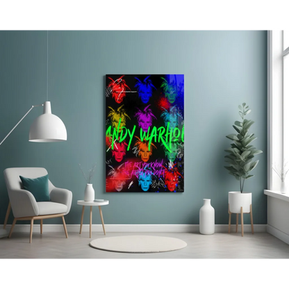Neon Warhol Pop Art Glass Wall Art with Bold Graffiti Lettering | Contemporary Home Wall Art | vintageantiquesgifts.com
