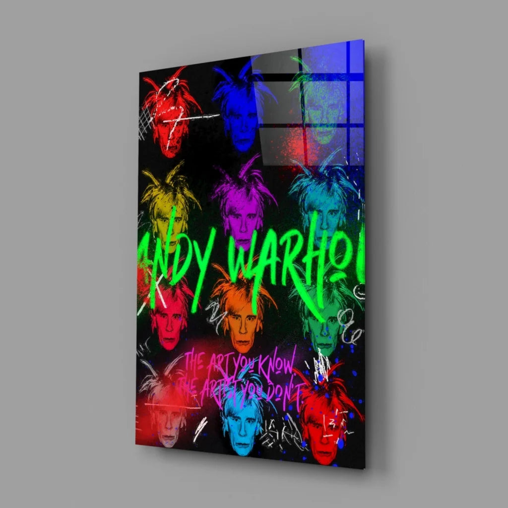 Neon Warhol Pop Art Glass Wall Art with Bold Graffiti Lettering | Glass Wall Art Print | vintageantiquesgifts.com
