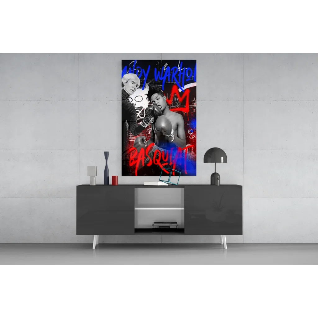 Basquiat boxing legend graffiti wall art canvas print with vibrant boxers