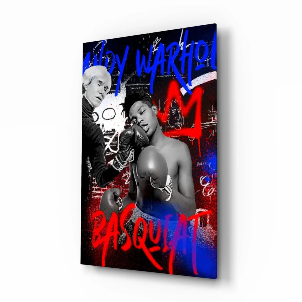 Basquiat boxing legend graffiti wall art canvas print with vibrant black-and-white boxer