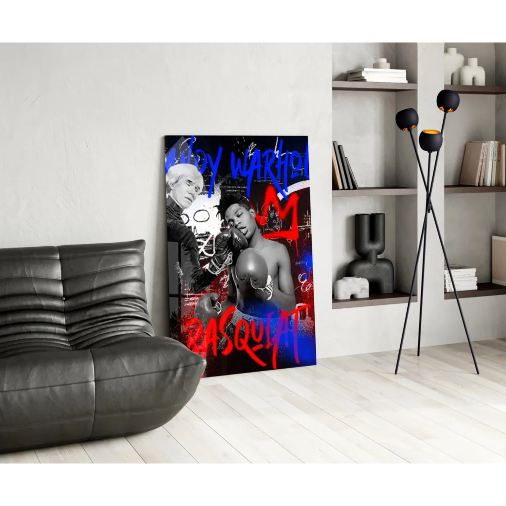 Vibrant Basquiat boxing legend graffiti wall art canvas print