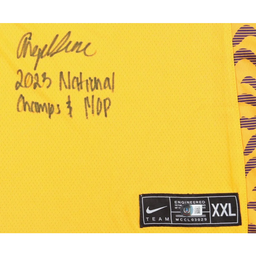 Yellow Nike jersey with Angel Reese autograph and LSU Tigers inscription collectible