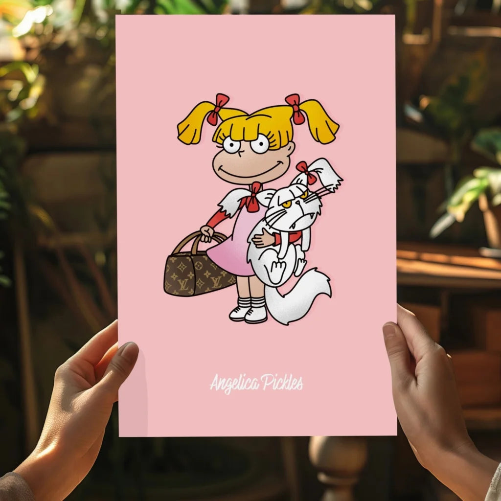 Cartoon Angelica Pickles with cat on insigne aluminum prints