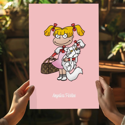 Cartoon Angelica Pickles with cat on insigne aluminum prints