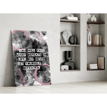 Modern Maya Angelou quote glass wall art in black, white, pink abstract design