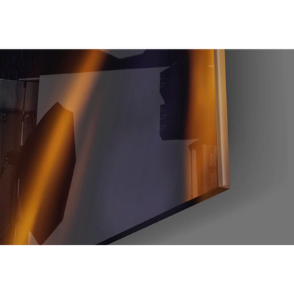 Sleek Gorilla in Yellow Hood Glass Wall Art with Glowing Orange Eyes