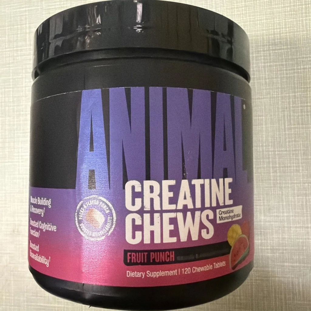 Black Animal Creatine Chews fruit punch container with enhanced creatine monohydrate