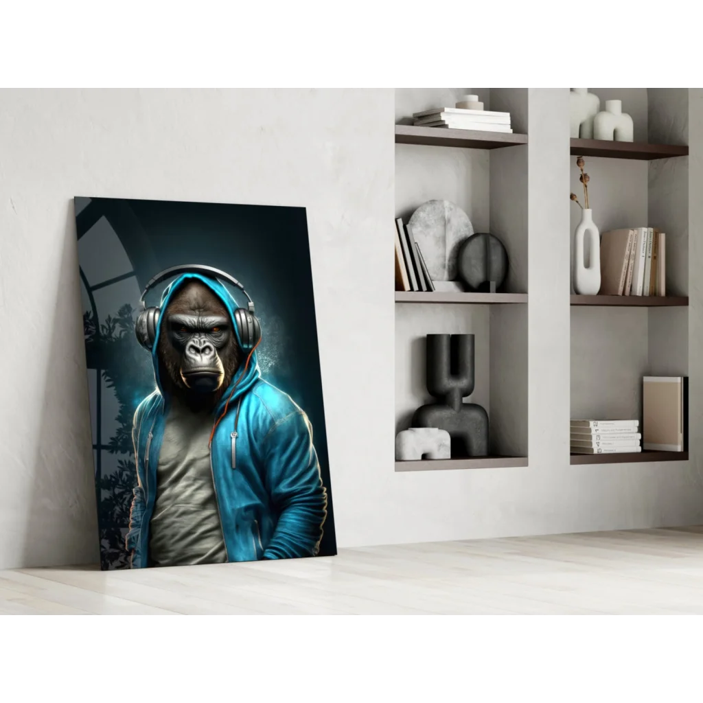 Vibrant Gorilla Headphones Blue Hoodie Canvas Wall Art Print