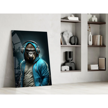 Vibrant Gorilla Headphones Blue Hoodie Canvas Wall Art Print
