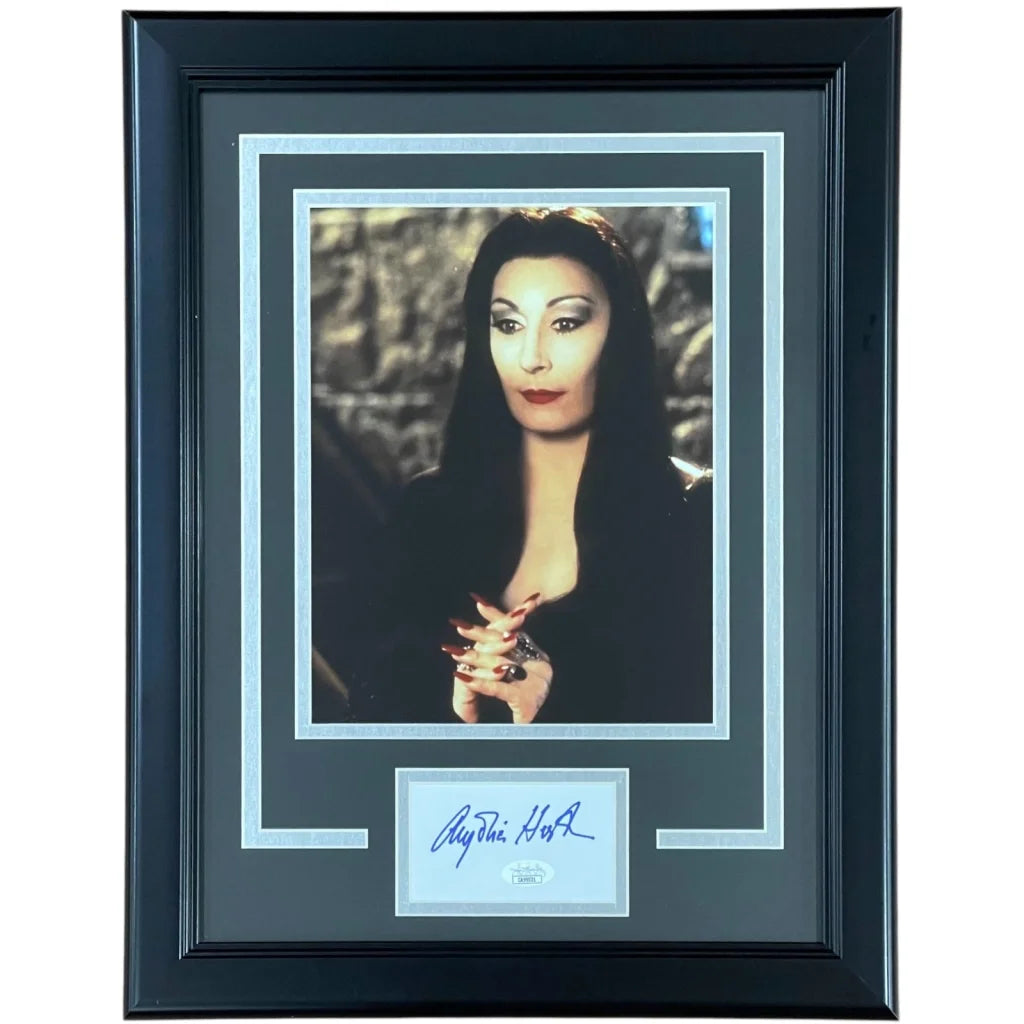 Anjelica Huston autographed Addams Family Morticia framed photo