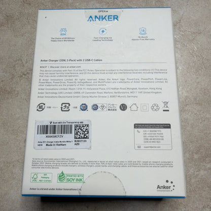 Anker 20W USB-C charger 2-pack with cables in white blue packaging