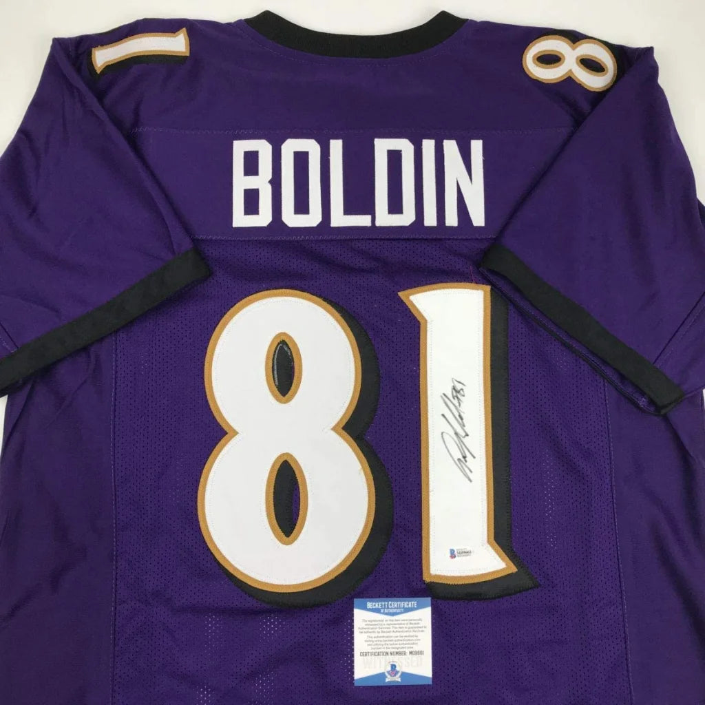 Purple Baltimore Ravens custom jersey signed by Anquan Boldin, perfect for NFL fans