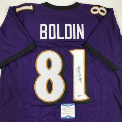 Purple Baltimore Ravens custom jersey signed by Anquan Boldin, perfect for NFL fans