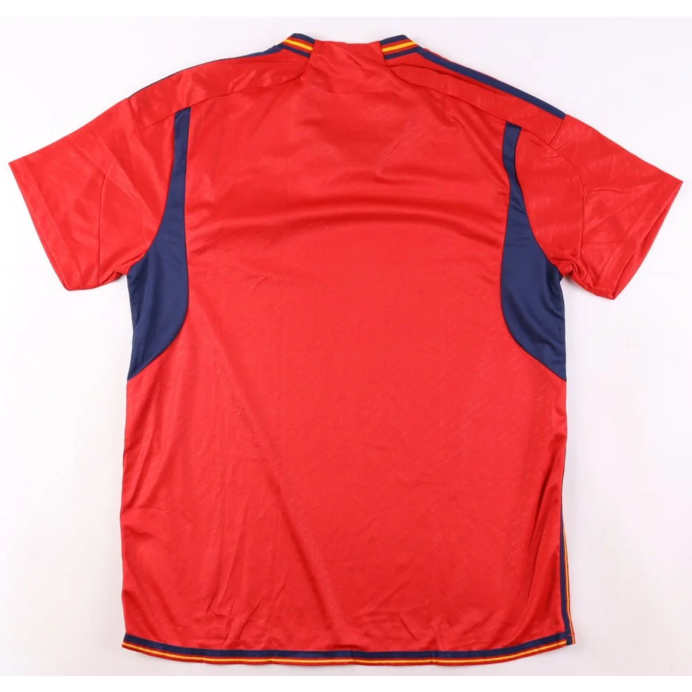 Red and navy ansu fati signed Spain national jersey with striped trim for soccer fans