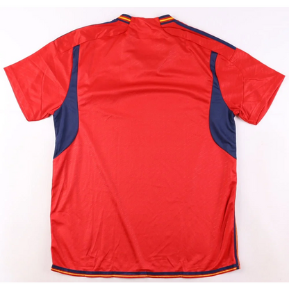 Red and navy ansu fati signed Spain national jersey with striped trim for soccer fans