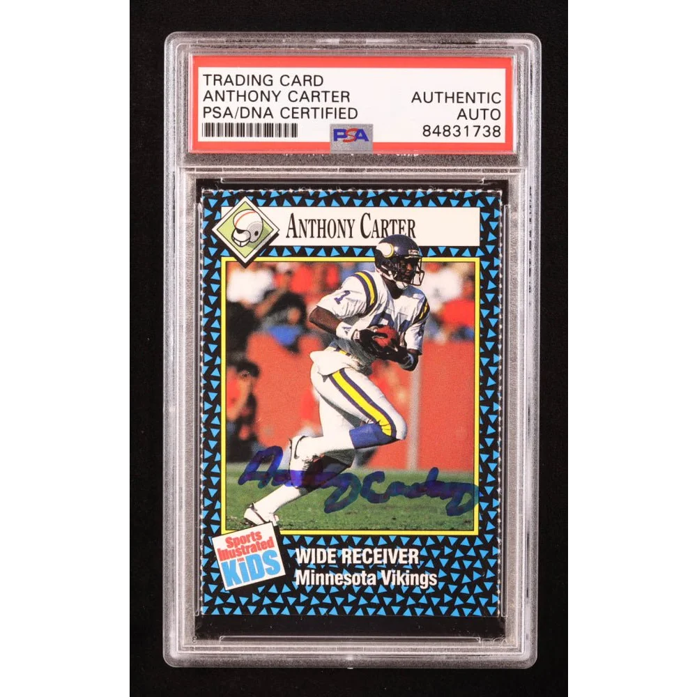 Anthony Carter signed football trading card from Sports Illustrated Kids, PSA graded