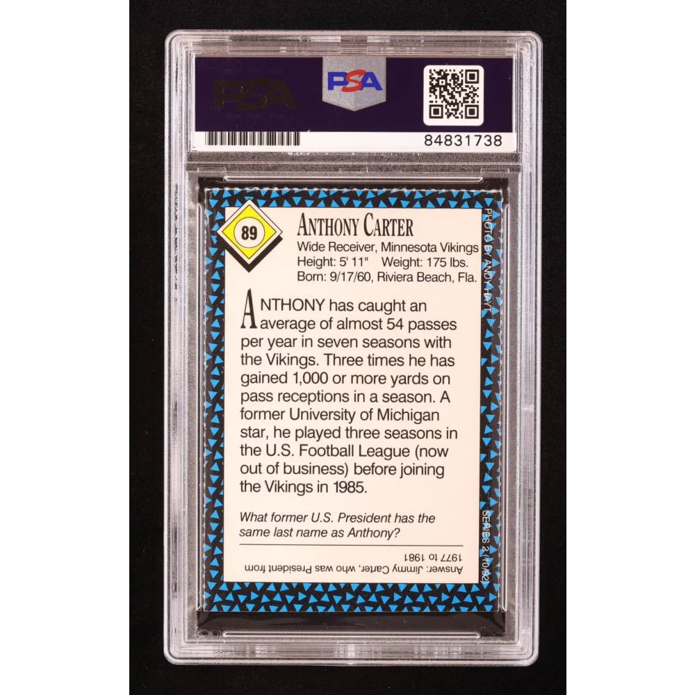 Anthony Carter signed Sports Illustrated Kids card PSA graded featuring football card image