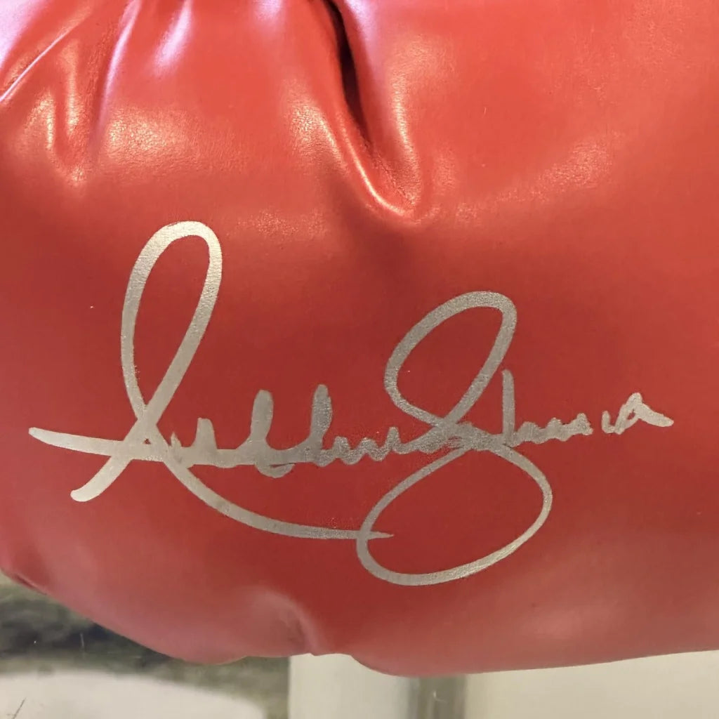 Red Anthony Joshua autographed Everlast boxing glove with silver signature