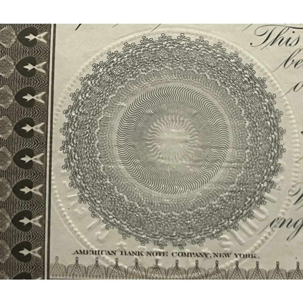 Intricate circular pattern on a Rare 1893 Railroad Bond Certificate design