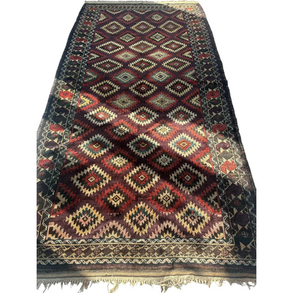 Antique 1900s tribal Baluch wool rug with geometric patterns