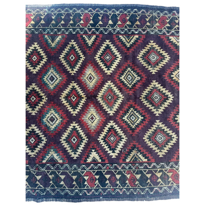 Antique 1900s tribal Baluch wool rug with navy diamond patterns