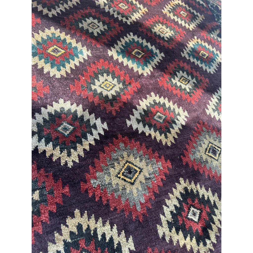 Antique 1900s tribal Baluch wool rug in vibrant geometric patterns